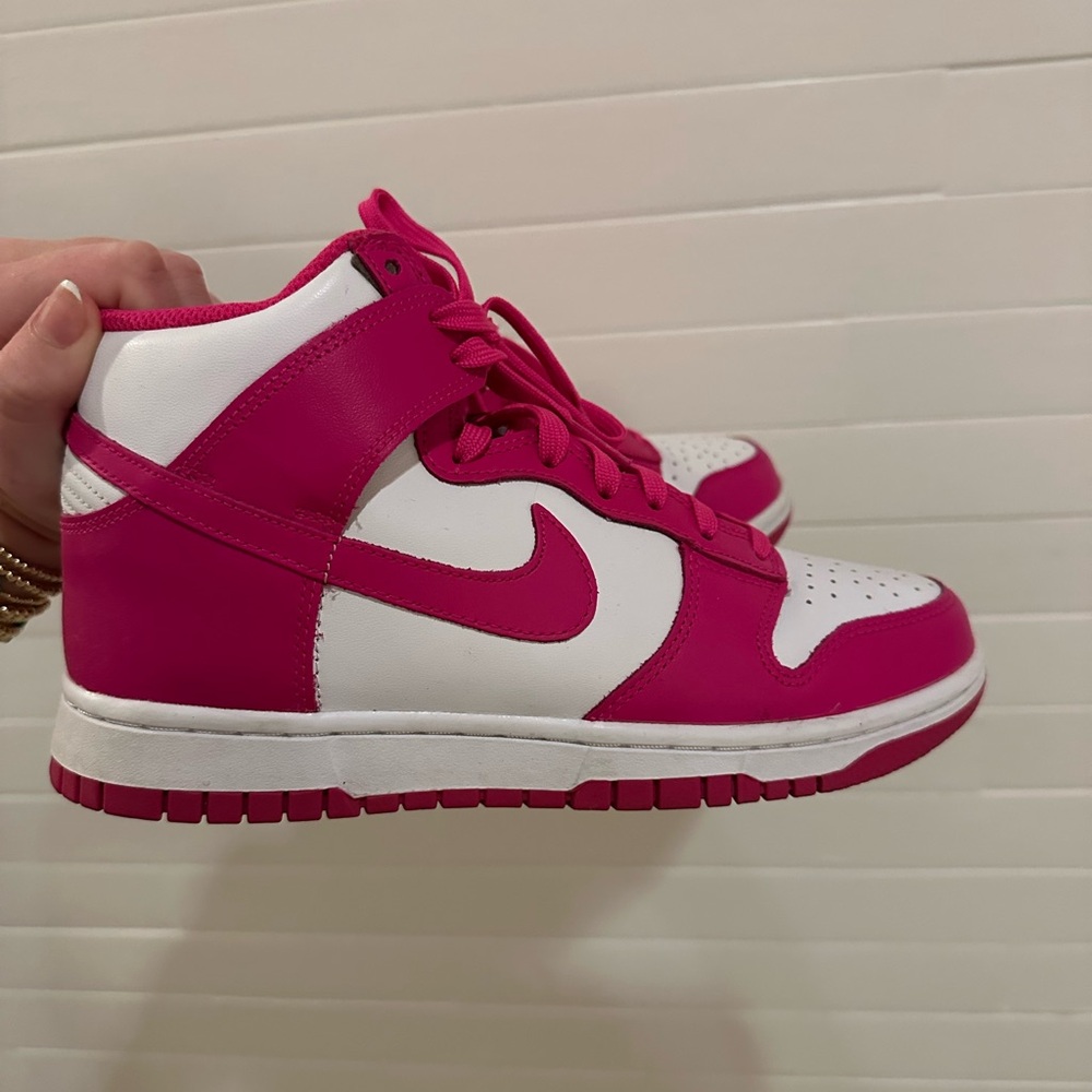 Pink and White Nike Dunk sneakers